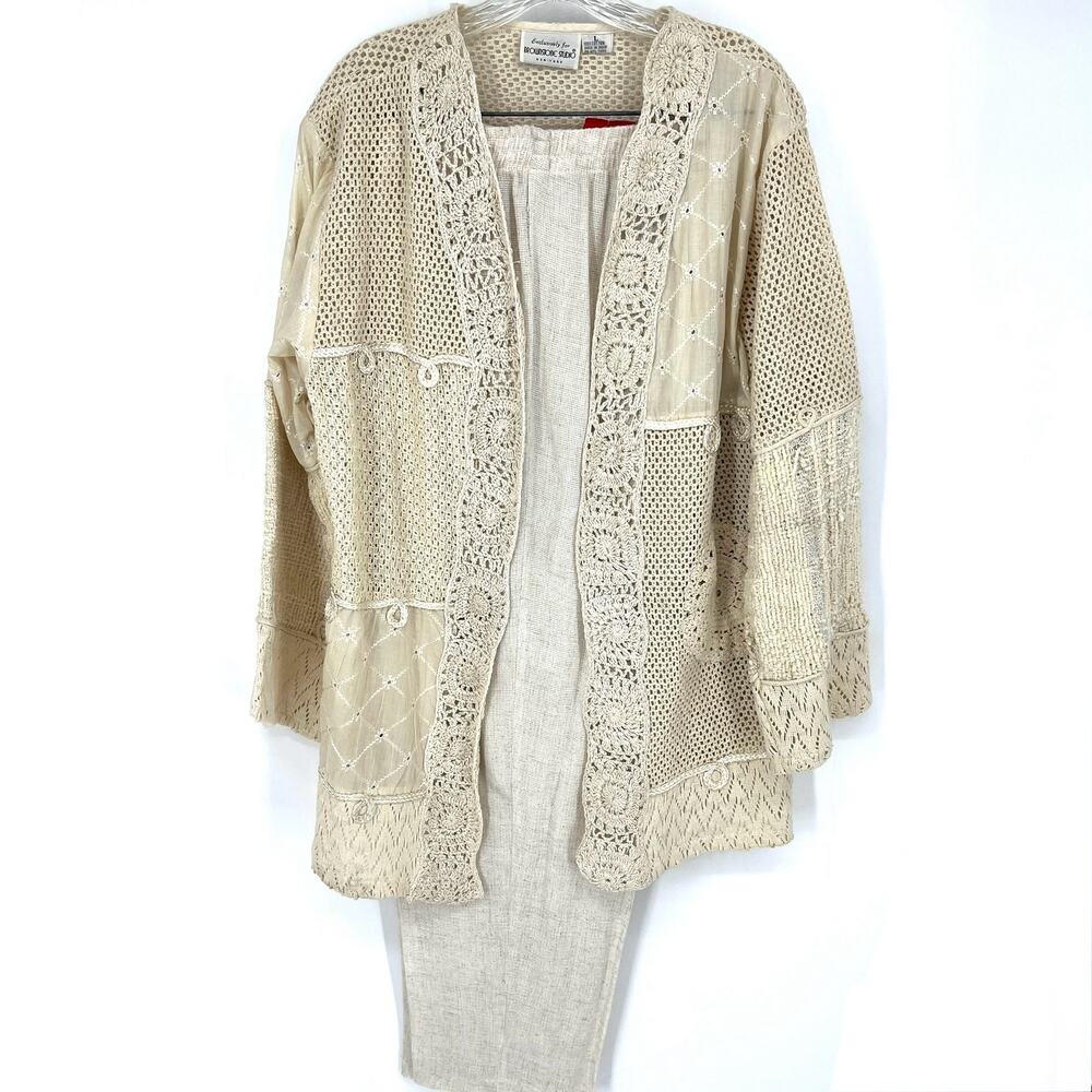 Vintage Ecru Cardigan and Pants Set Sostanza and Brownstone Studio Size L